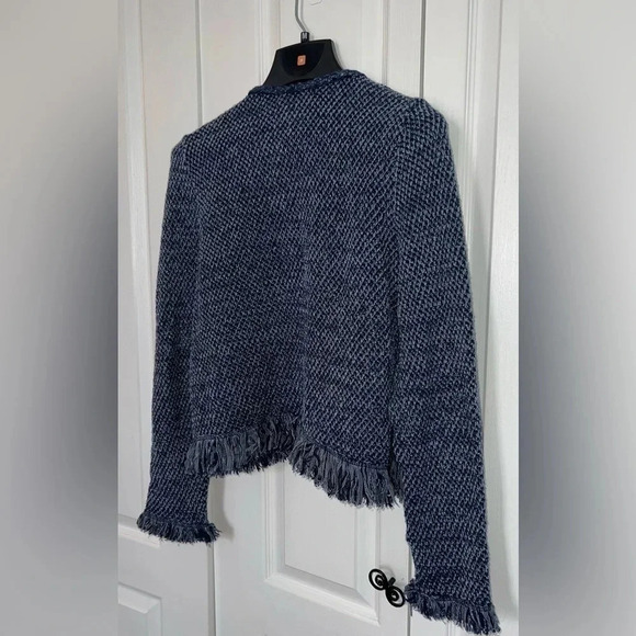 Chelsea & Theodore Womens Blue Fringe Trim Open Front Cardigan Sweater. - Picture 6 of 8